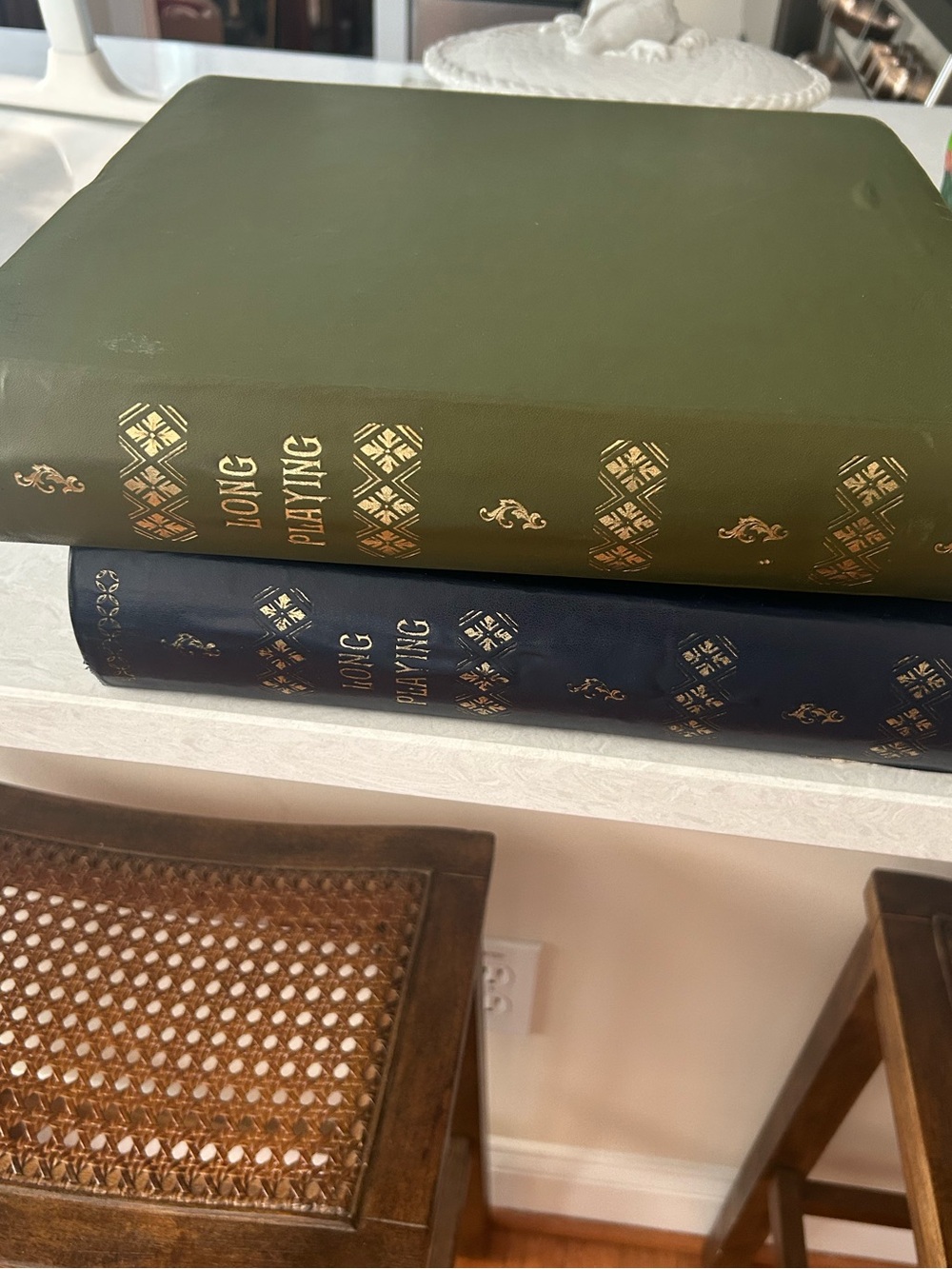 Set of 2 Decorative XL Leather-Look Storage Books in Olive Green and Navy